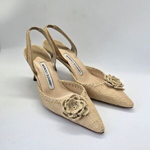 Manolo Blahnik Raffia Slingback Pumps IT36/US6